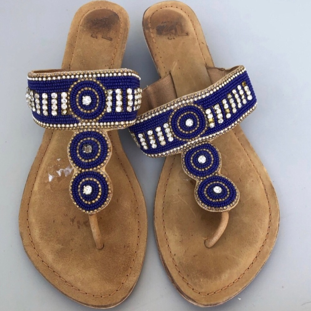 Z&L Anthropologie Beaded Thong Wedge Sandals. Size 38.